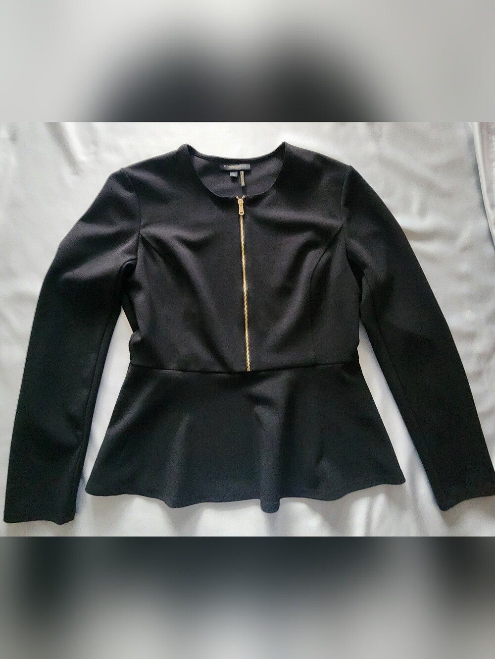 Donna Karan New York Black Full Gold Zip Peplum Structured Jacket - S